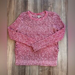 Lucky Brand Marled Pink Crew Neck Knit Sweater with Side Laced, Small